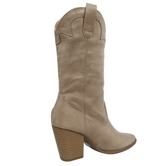 Clay Faux Suede Cowboy Mid Calf Block Heel Boot - Picture 5 of 7